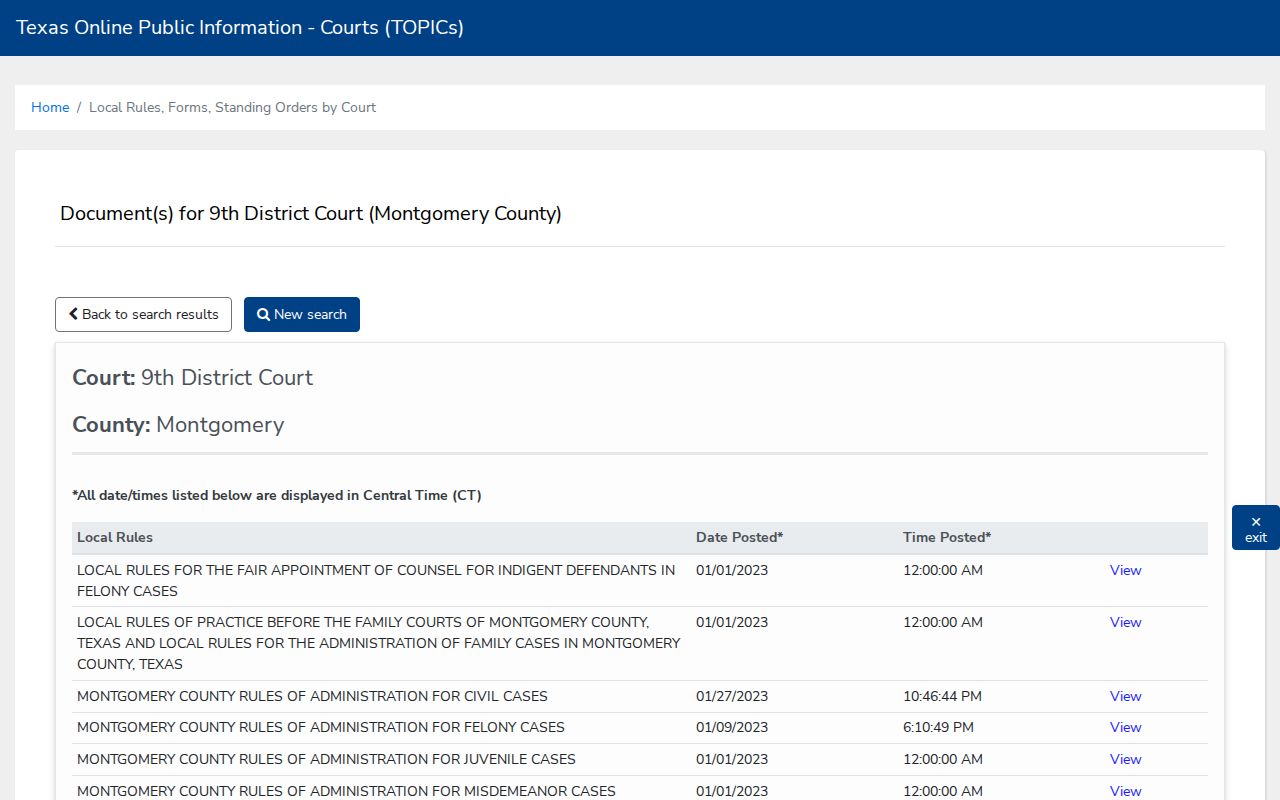 Montgomery County court dates local rules listing