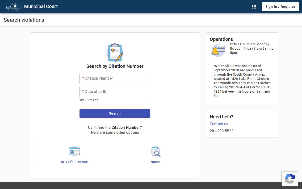 Shenandoah court docket citation search and annex notice